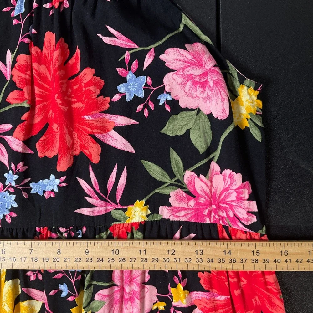 Old Navy Dress Girls XL 14 Black Floral‎ Boho Halter Summer Tropical Sleeveless